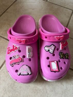 CROCS Kids Pink Barbie Cutie Charm Clog Sandals